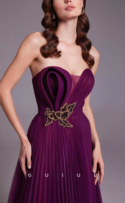 G4357 - Chic & Modern A-Line Strapless Draped and Beaded Formal Party Prom Dress