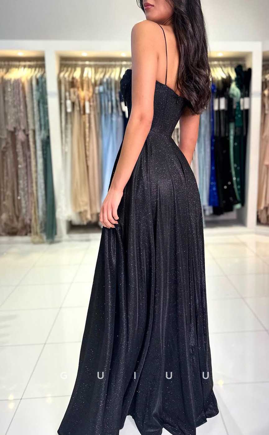 G4378 - Chic & Modern A-Line Sweetheart Straps Draped Evening Gown Prom Dress with High Side Slit