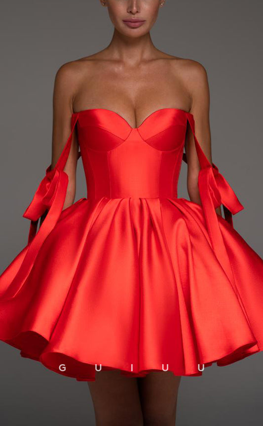 GH619 - Classic & Timeless A-Line Satin Sweetheart Homecoming Dress With Bowknot Straps