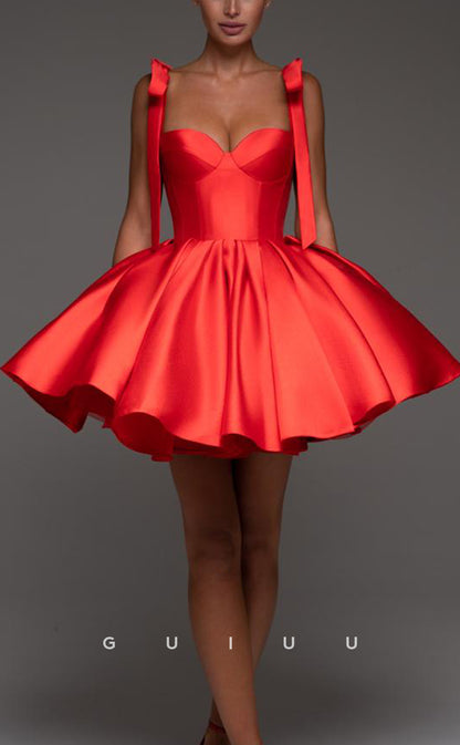 GH619 - Classic & Timeless A-Line Satin Sweetheart Homecoming Dress With Bowknot Straps