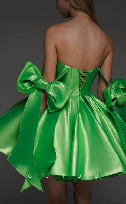 GH622 - Classic & TimelessTiered Satin Sweetheart Homecoming Dress With Bowknot Straps