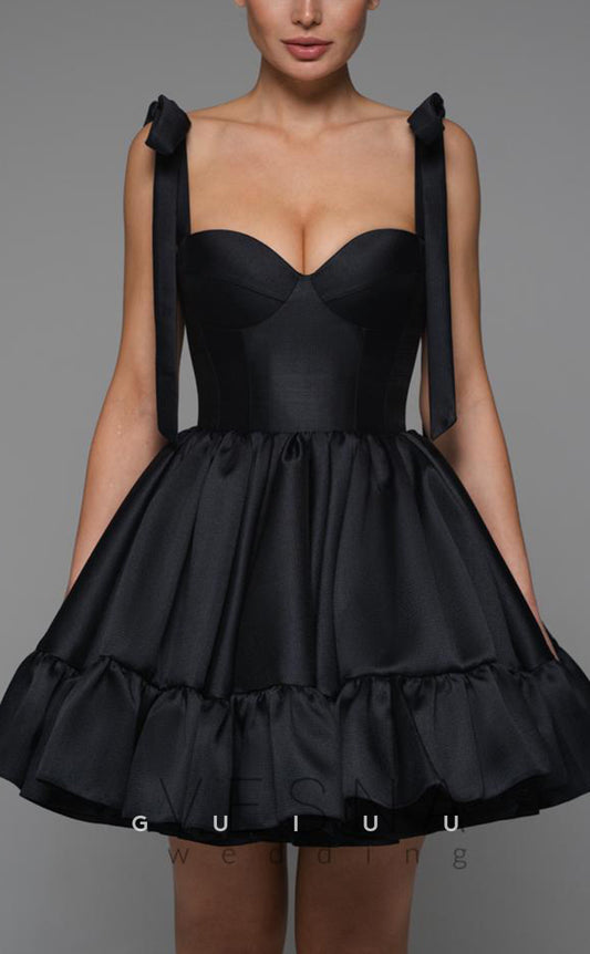 GH625 - Classic & Timeless A-Line Black Homecoming Dress With Bowknot Straps