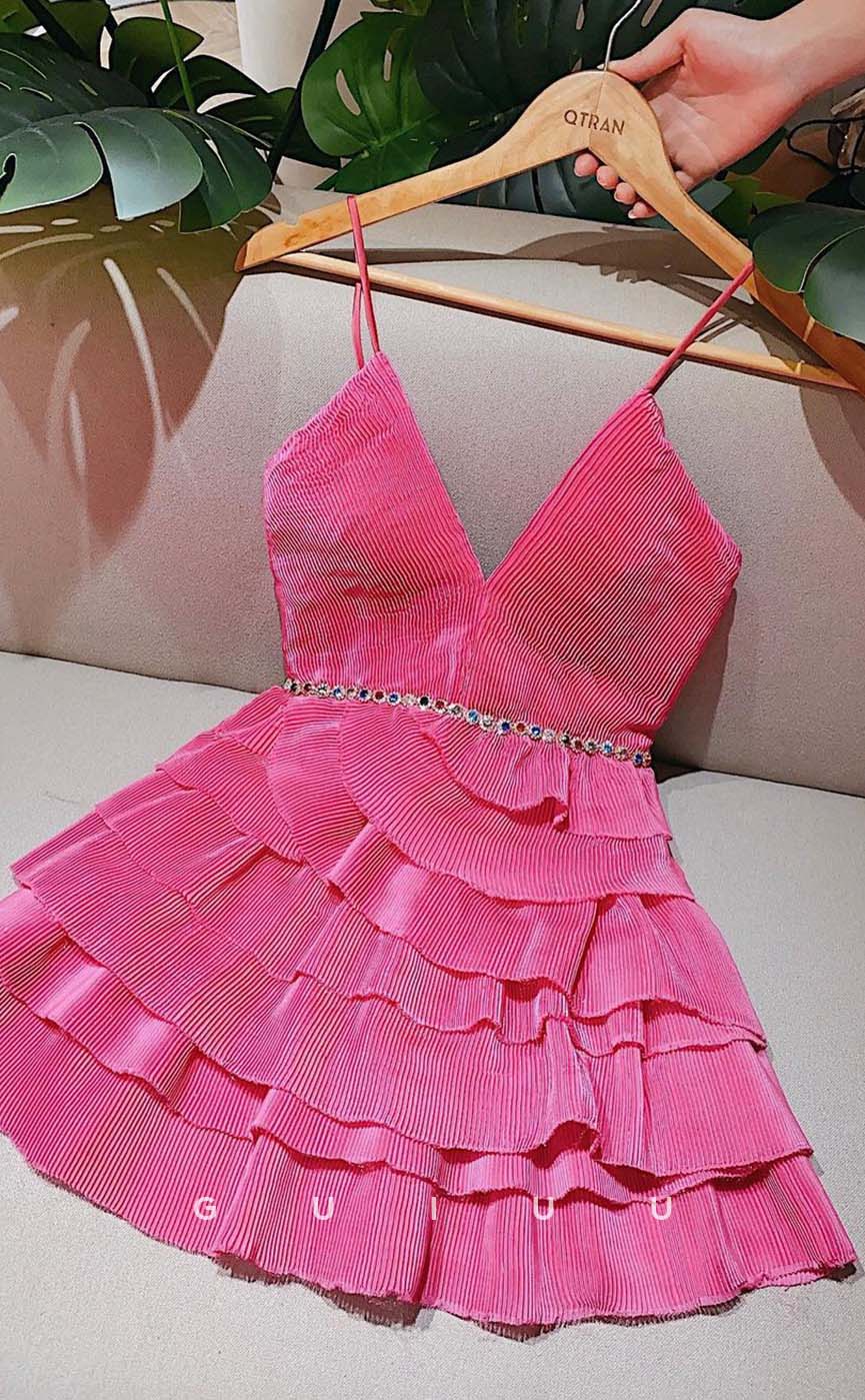 GH635 - Sexy & Hot A-Line Spaghetti Straps V-Neck Pink Homecoming Dress