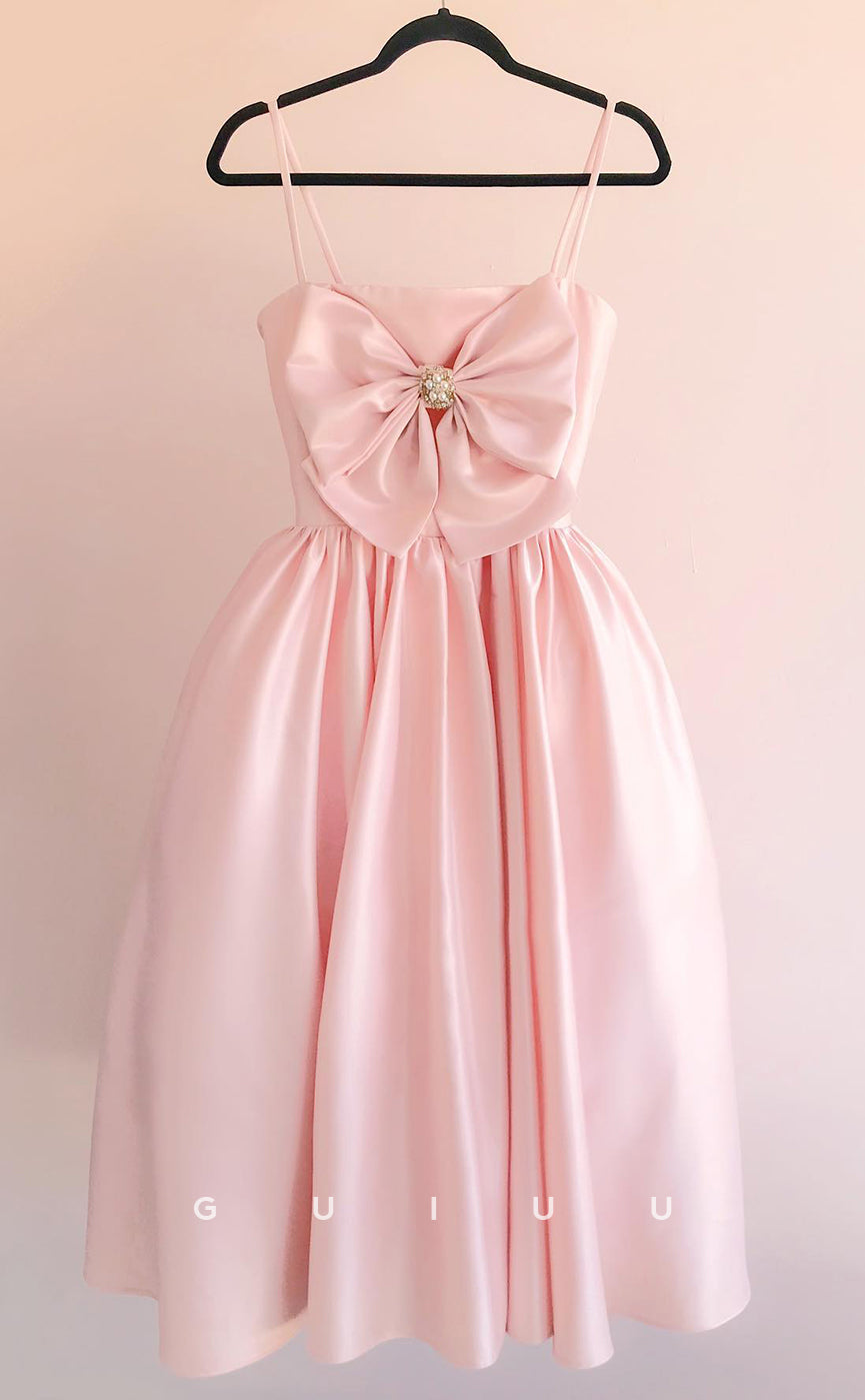 GH680 - Chic & Modern A-Line Satin Straps Homecoming Dress With Bow