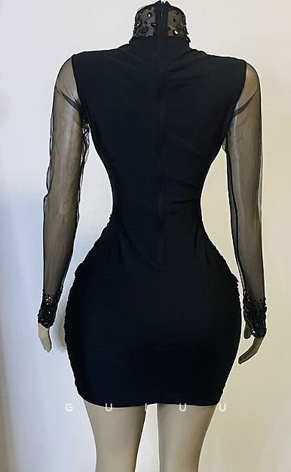 GH694 - Sexy & Hot Beaded High Neck Illusion Homecoming Dress For Black Women