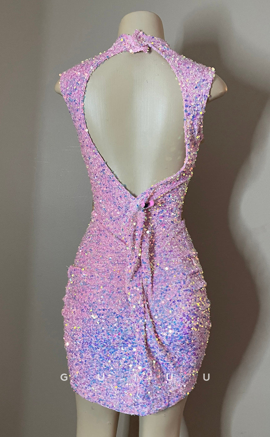 GH715 - Sexy & Hot Deep V-Neck Beaded Sequins Short Homecoming Dresses