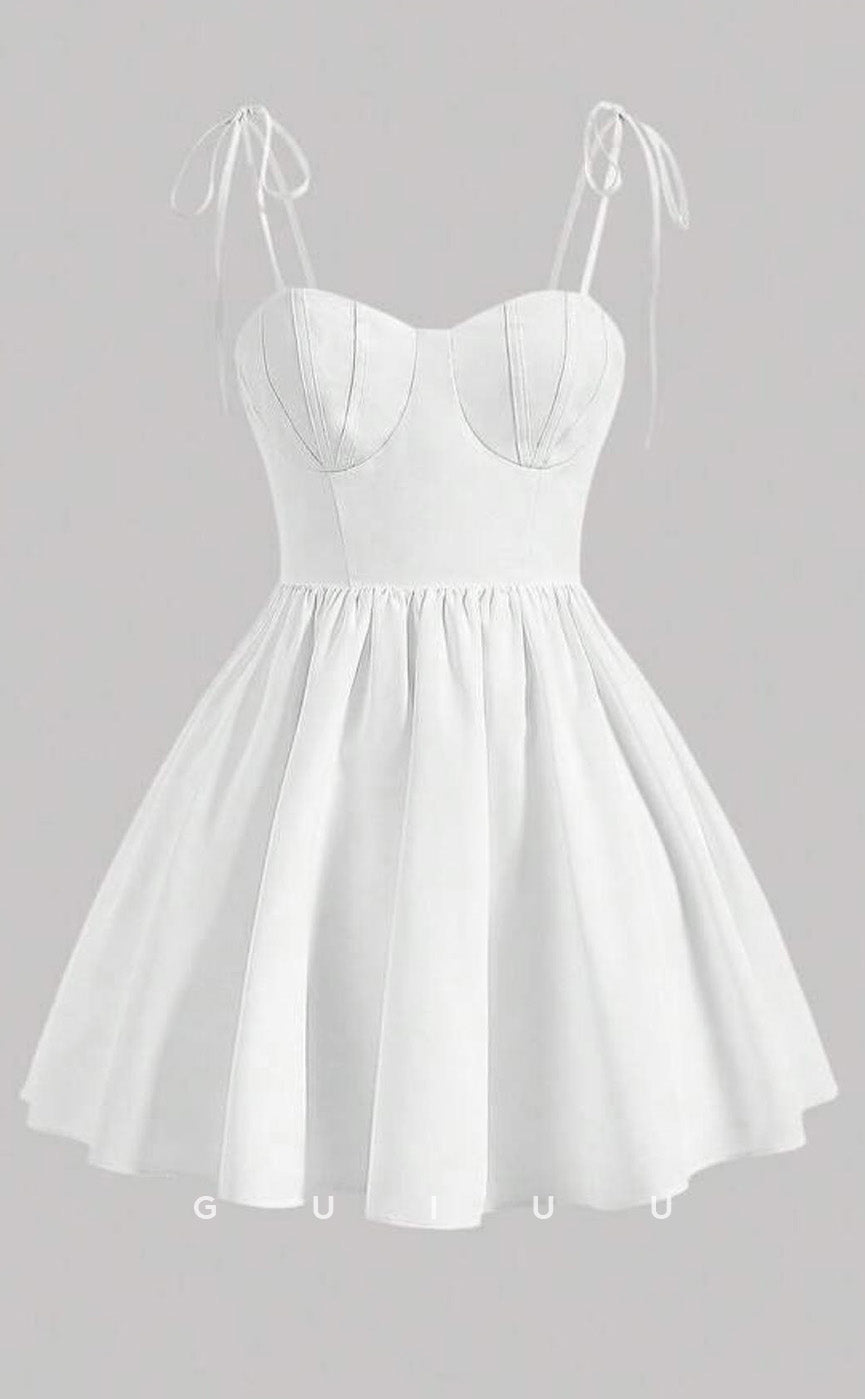 GH743 - Classic Simple A-Line Straps Sweetheart Ruched Short Homecoming Dress