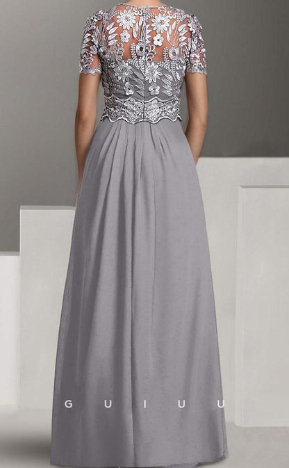 GM075 - Jumpsui Scoop Neck Ankle Length Short Sleeves Appliques Chiffon Mother of the Bride Dress