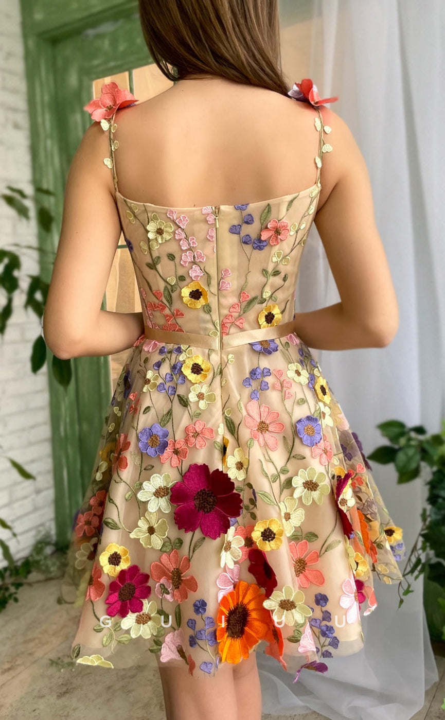 GH416 - A Line Scoop 3D Lace Vintage Homecoming Dress with Pockets