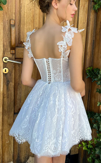 GH413 - A Line Sweetheart Ivory Lace Vintage Short Homecoming Dress with Pockets