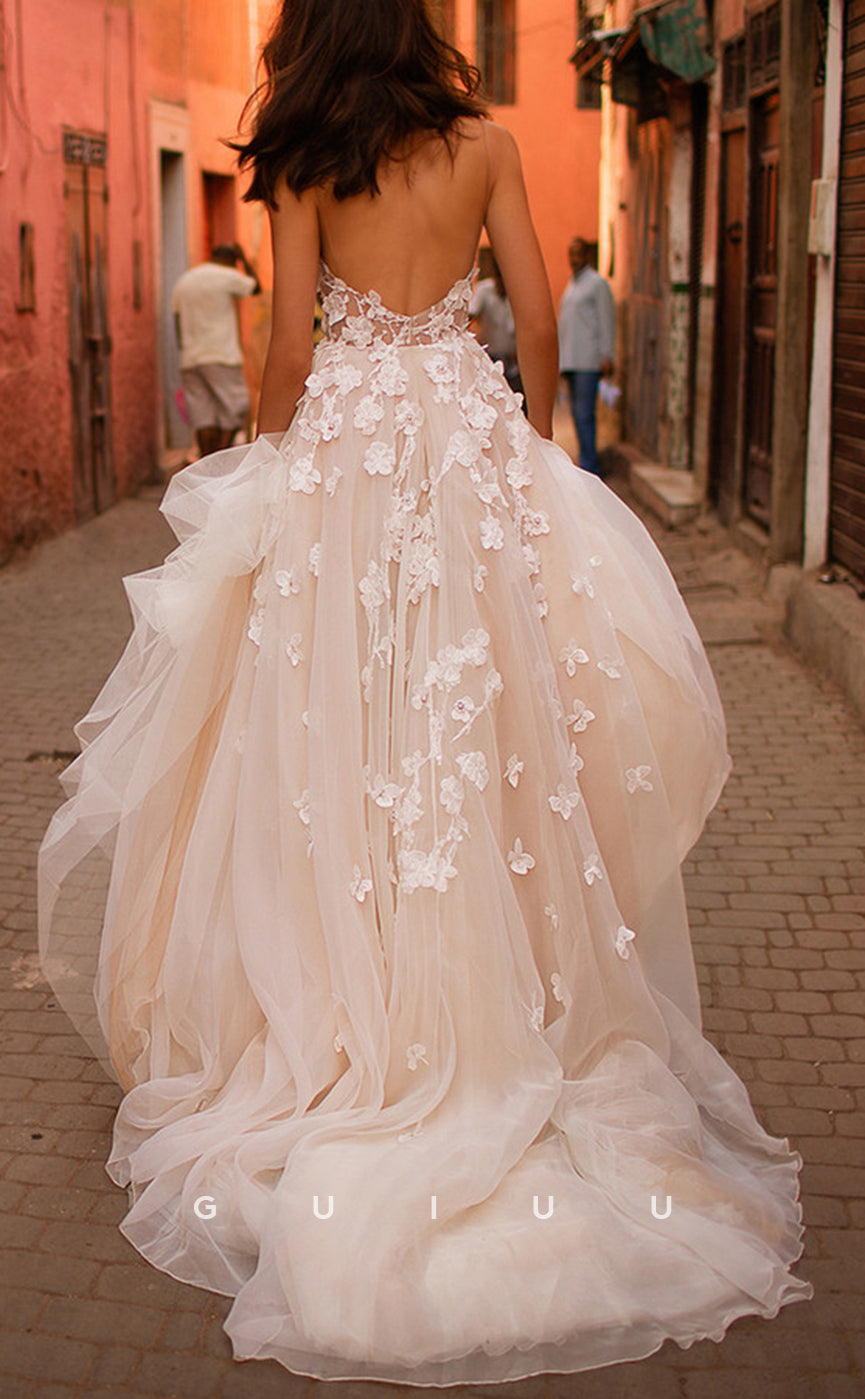 GW196 - Classic & Timeless Lace Applique Beach Wedding Dress