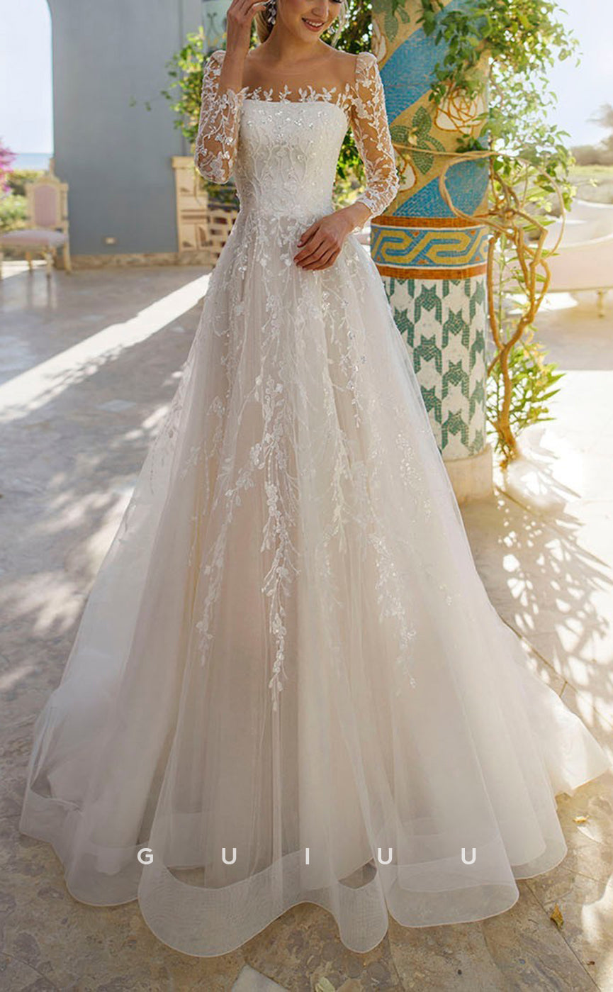 GW199 - Elegant & Luxurious A-Line Lace Applique Long Wedding Dress