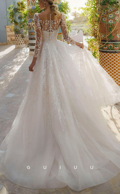GW199 - Elegant & Luxurious A-Line Lace Applique Long Wedding Dress