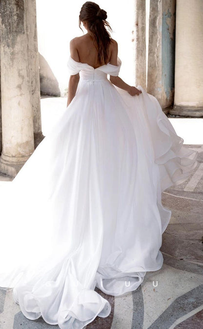 GW312 - Elegant & Luxurious A-Line Off-Shoulder Beaded Tulle Beach Boho Wedding Dresses