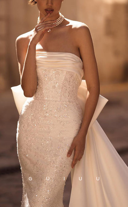 GW389 - Elegant & Luxurious Strapless Beaded Embroidered Wedding Dress With Bow Train