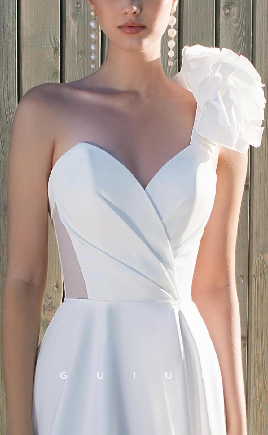 GW631 - Chic & Modern A-line One Shoulder V-neck Draped Boho Wedding Dress