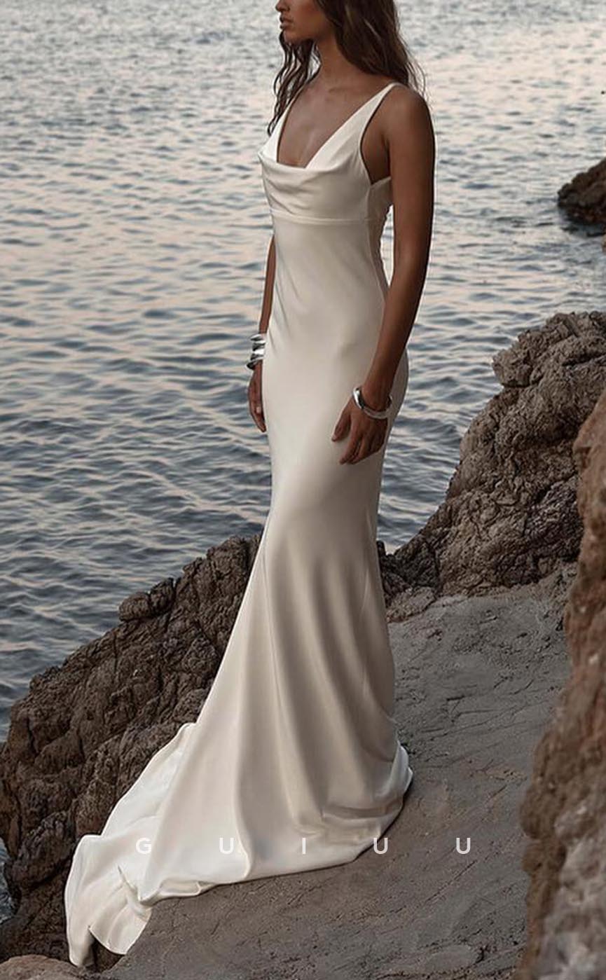 GW636 - Chic & Modern Sheath Straps V-neck Long Boho Wedding Dress with Sweep Train