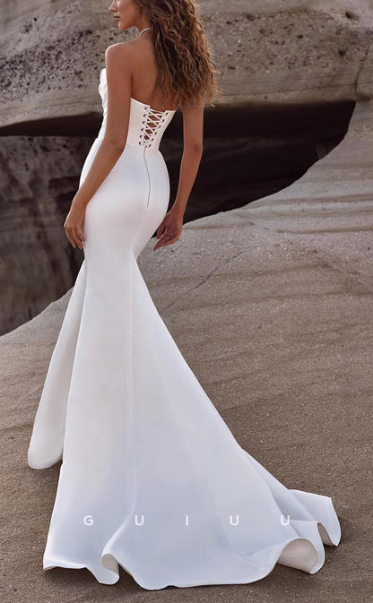 GW674 - Chic & Modern Mermaid Strapless Draped Boho Wedding Dress with Overlay and Sweep Train