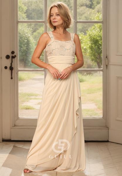 Elegant Draped Scoop Lace Appliques Mother of Bride Dress Sequined Formal Dress