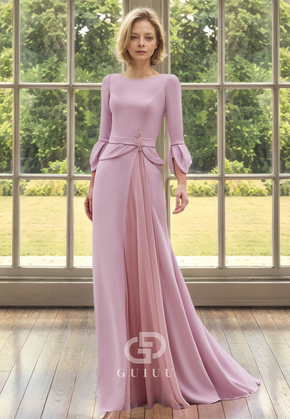 Sheath Bateau 3/4 Sleeves Long Mother of the Bride Dress