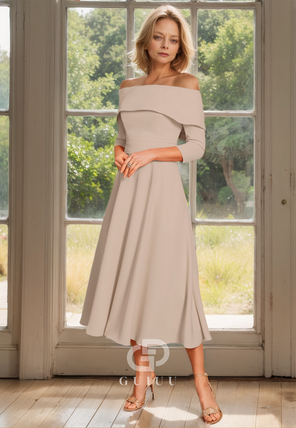 A Line Off Shoulder 3/4 Sleeves Elegant Mother of the Bride Dress