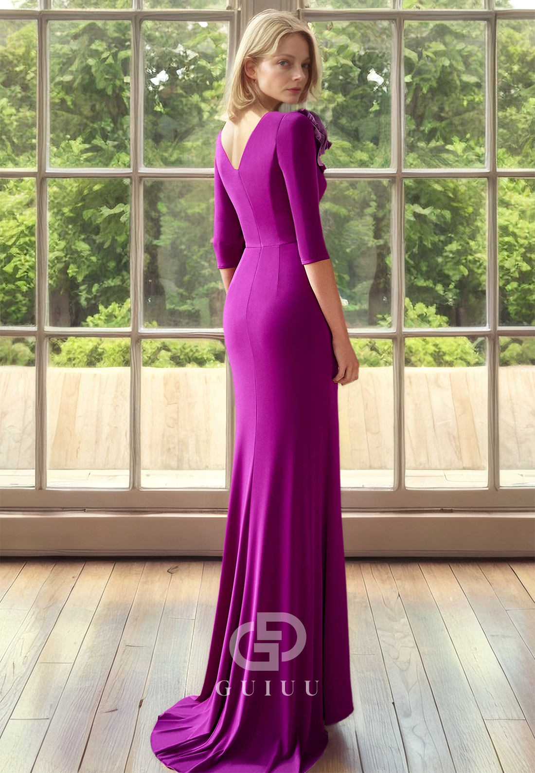 Charming Half Sleeves Scoop Floor-Length Ruched Mother of the Bride Dress