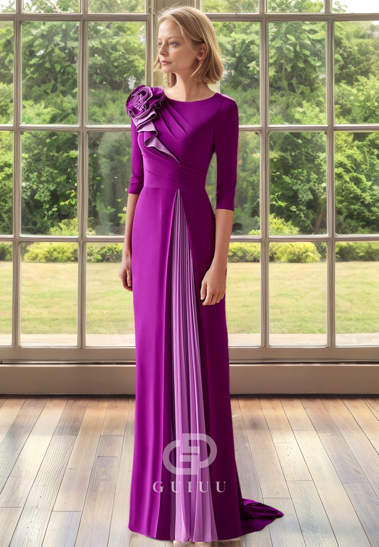 Charming Half Sleeves Scoop Floor-Length Ruched Mother of the Bride Dress