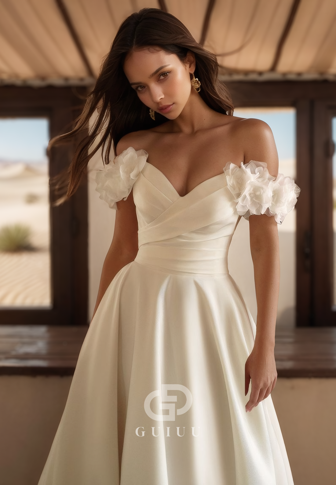 Elegant A-Line Short Sleeves Sweetheart Corset Satin Wedding Dress