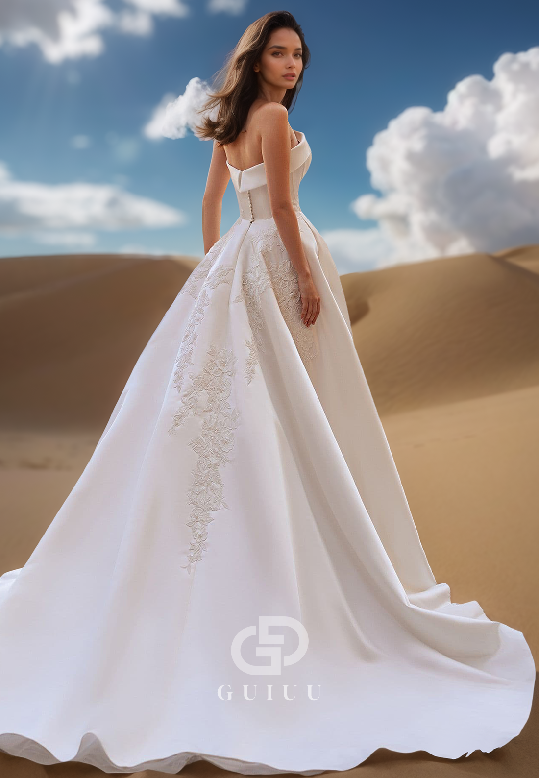 Simple A-Line Sleeveless Strapless Court Train Satin Wedding Dress