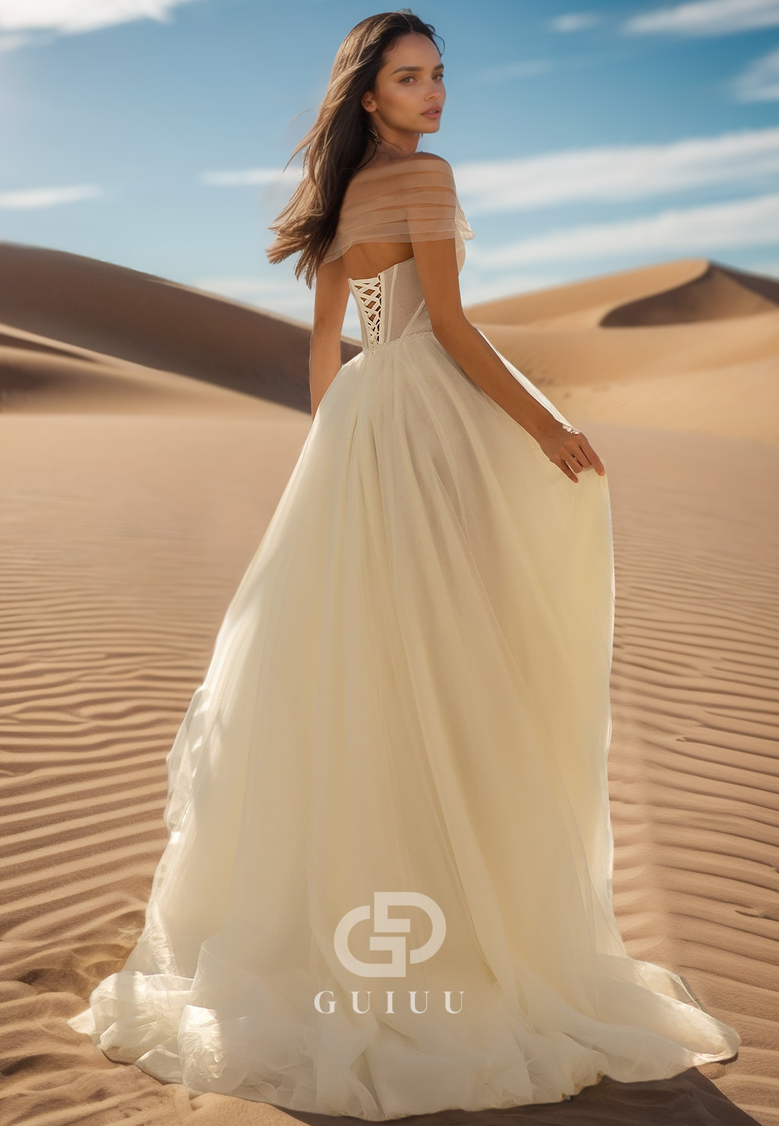 Cap Sleeves Off-Shoulder Side Slit Empire Waist Beach Wedding Dress