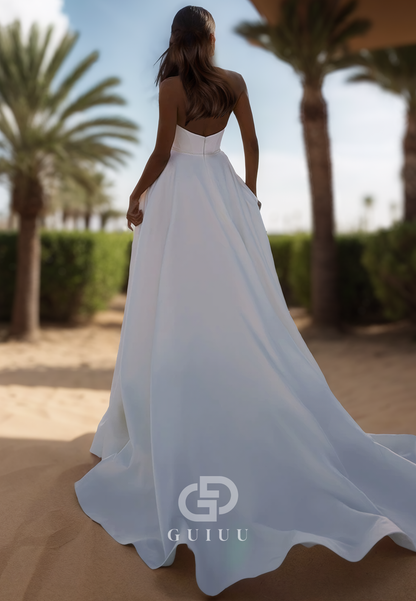 Halter Sleeveless Backless Slit Satin Wedding Dress