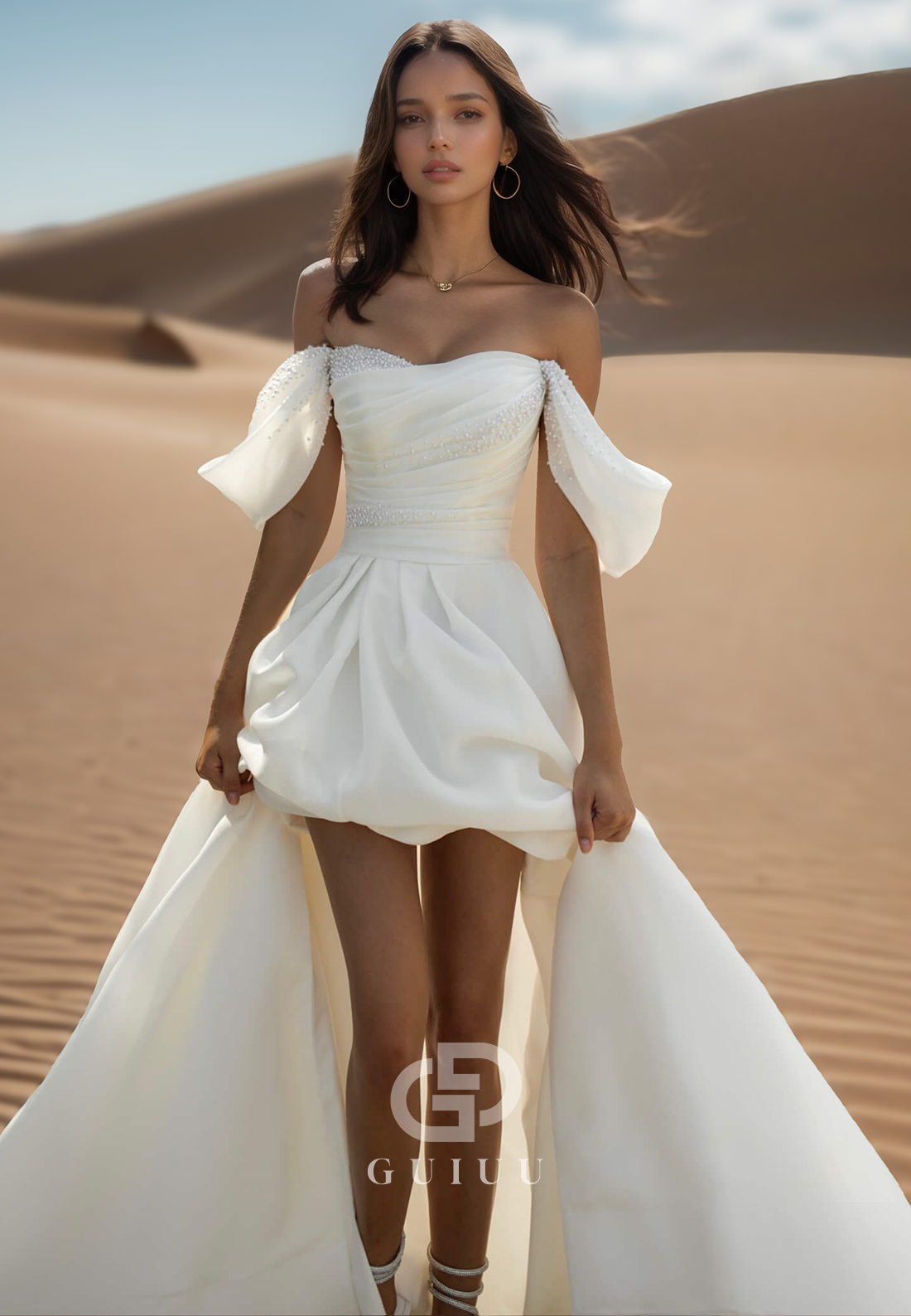 Simple A-Line Cap Sleeves Empire-Waist Slit Satin Wedding Dress