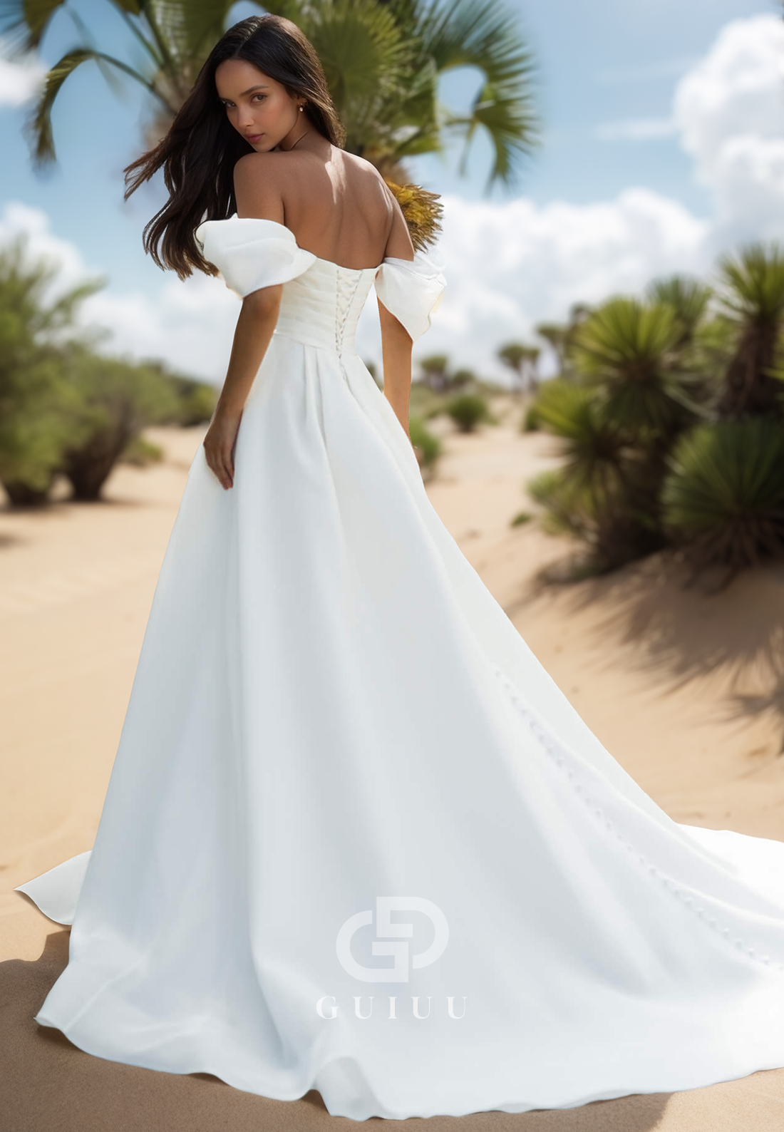 Simple A-Line Cap Sleeves Empire-Waist Slit Satin Wedding Dress