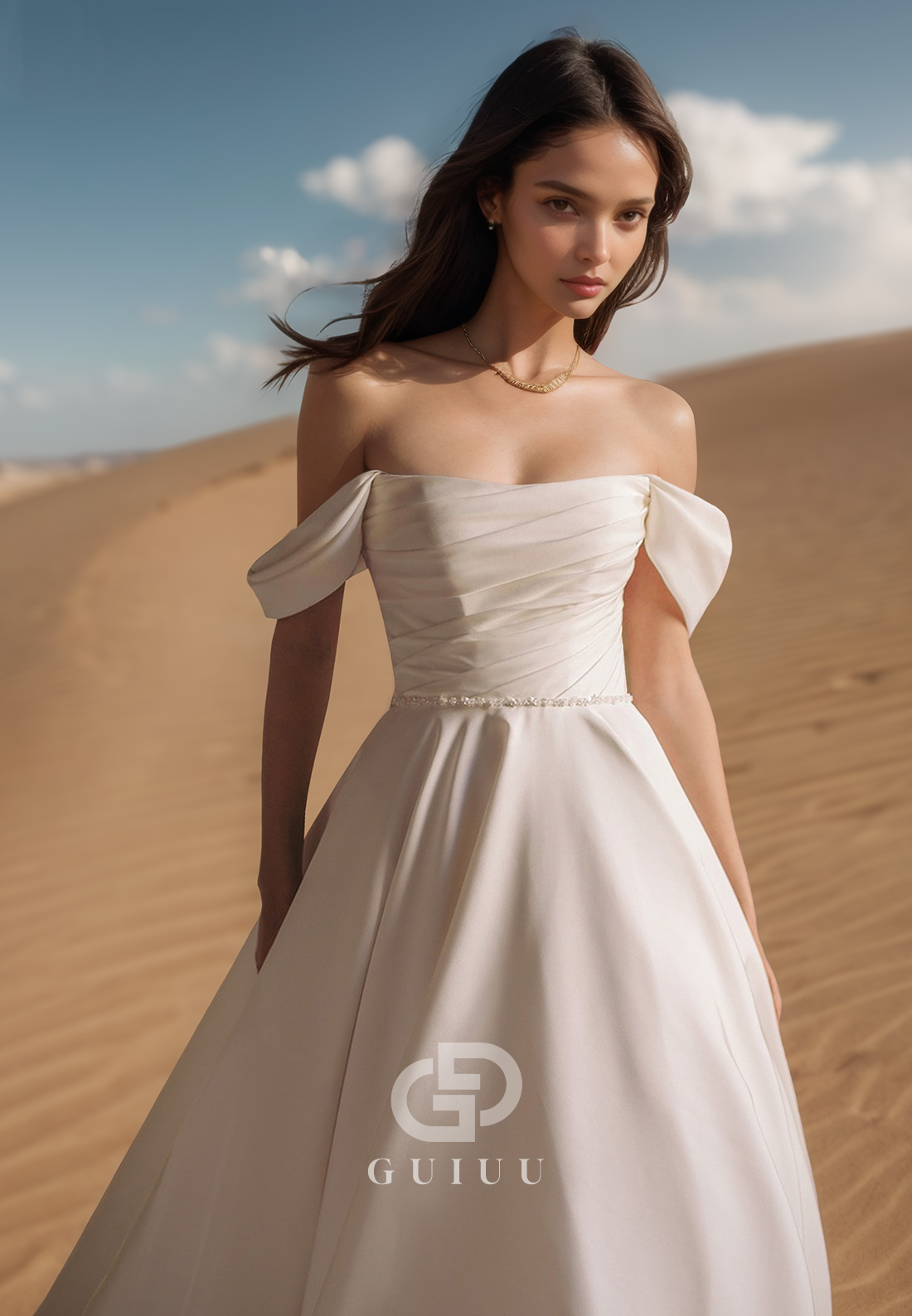 Simple A-Line Cap Sleeves Empire-Waist Sweep Train Satin Wedding Dress