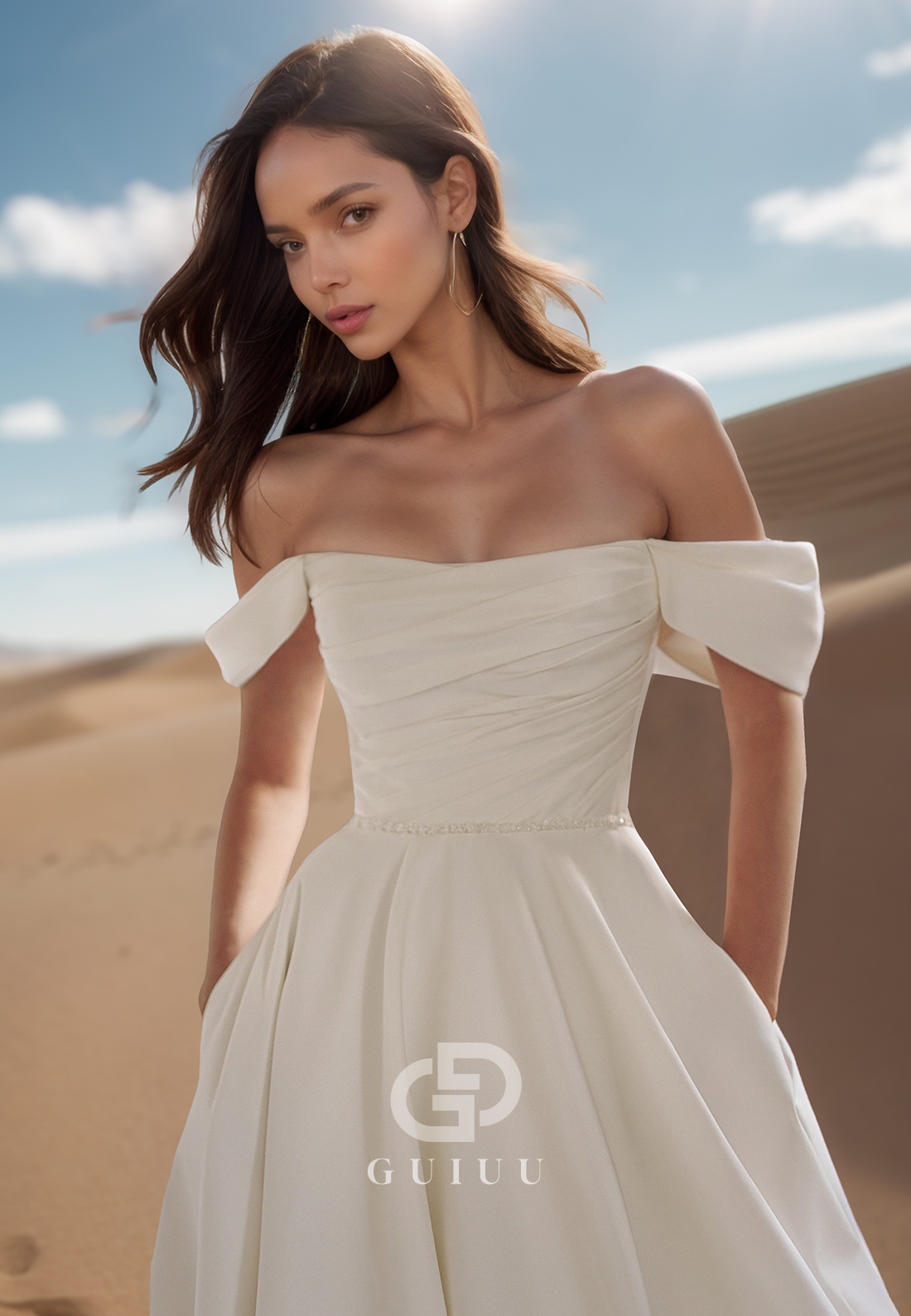 Simple A-Line Cap Sleeves Empire-Waist Sweep Train Satin Wedding Dress