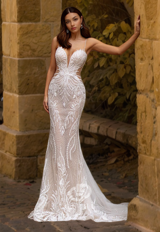 Beaded illusion wedding dress best sale