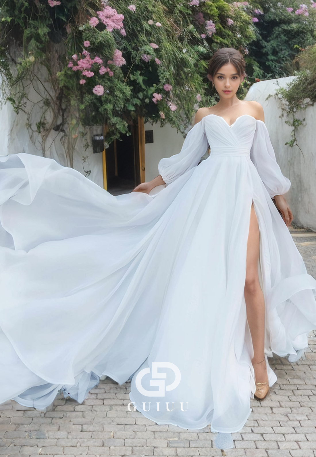 GW313 - Chic & Modern Off-Shoulder A-Line Tulle Beach Boho Wedding Dresses