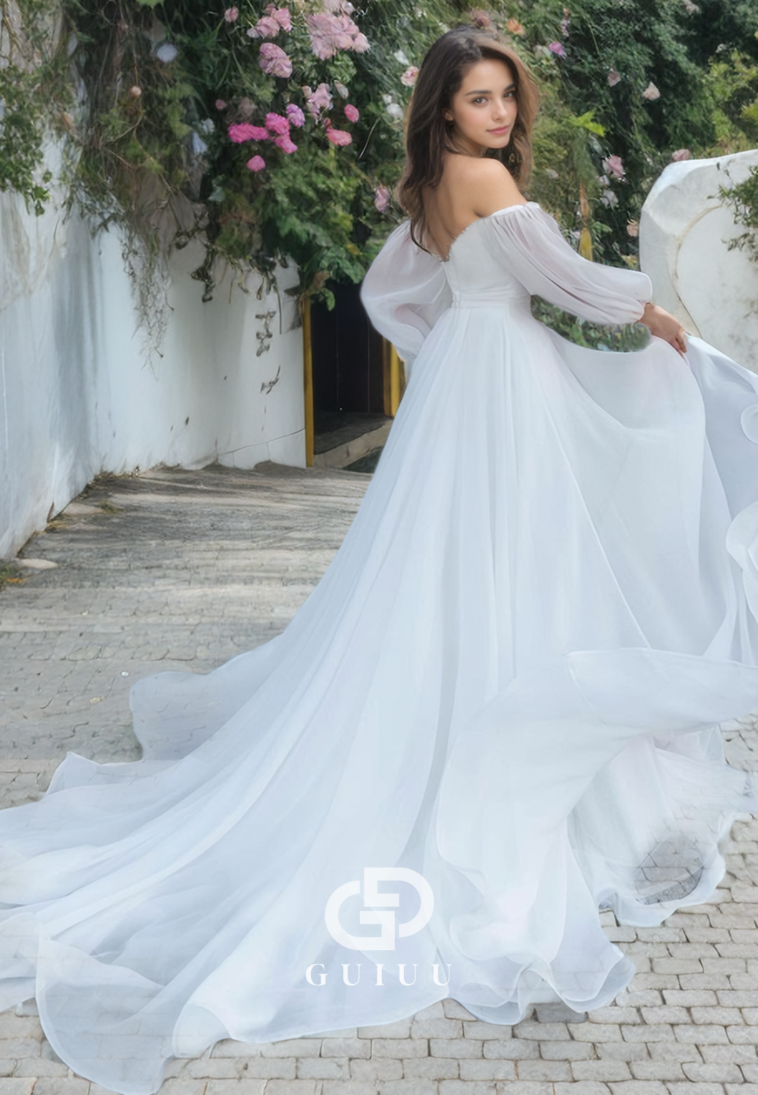 GW313 - Chic & Modern Off-Shoulder A-Line Tulle Beach Boho Wedding Dresses