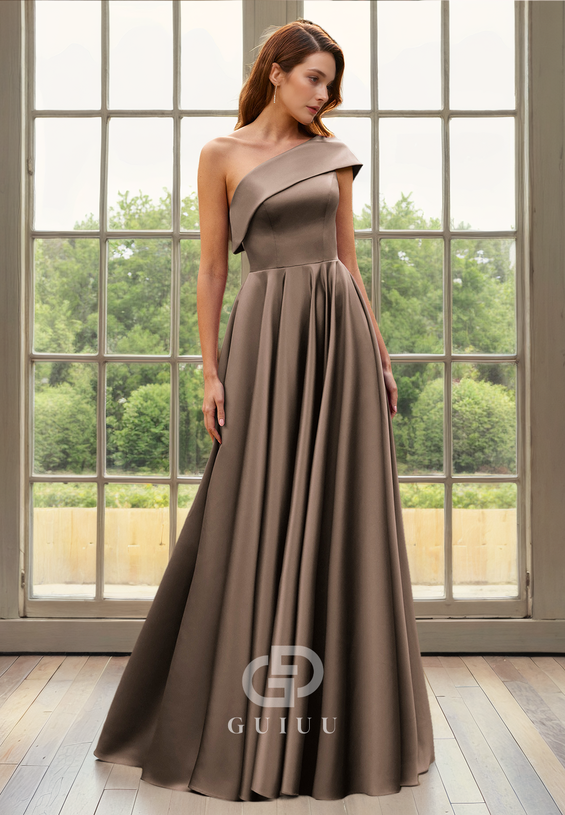 A-Line One SHoulder Sleeveless Pleated Back Zipper Mother of Bride Dress