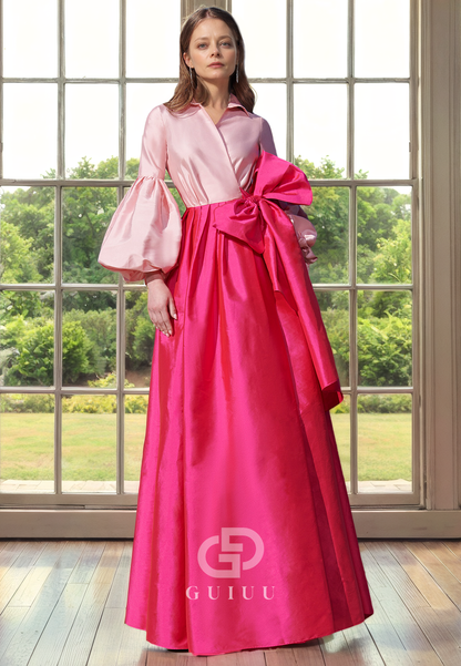 A-Line Long Lantern Sleeves Bow Knot Mother of Bride Dress