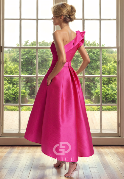 A-Line One Shoulder Sleeveless Ruffles Back Zipper Mother of Bride Dress