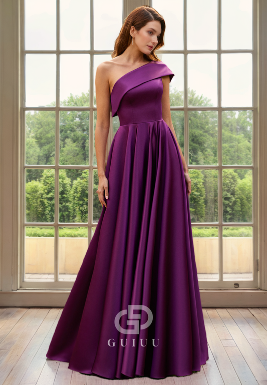 A-Line One SHoulder Sleeveless Pleated Back Zipper Mother of Bride Dress