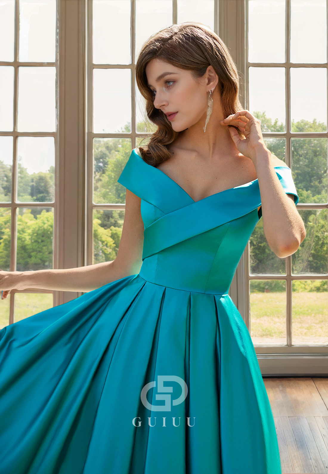 A-Line Off Shoulder Sleeveless Pleated Mother of Bride Dress with Slit