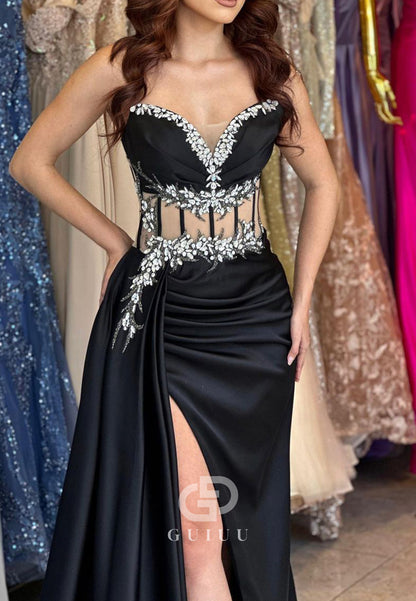 G2452 - Chic & Modern Beaded Sheer Pleats Long Evening Prom Dress