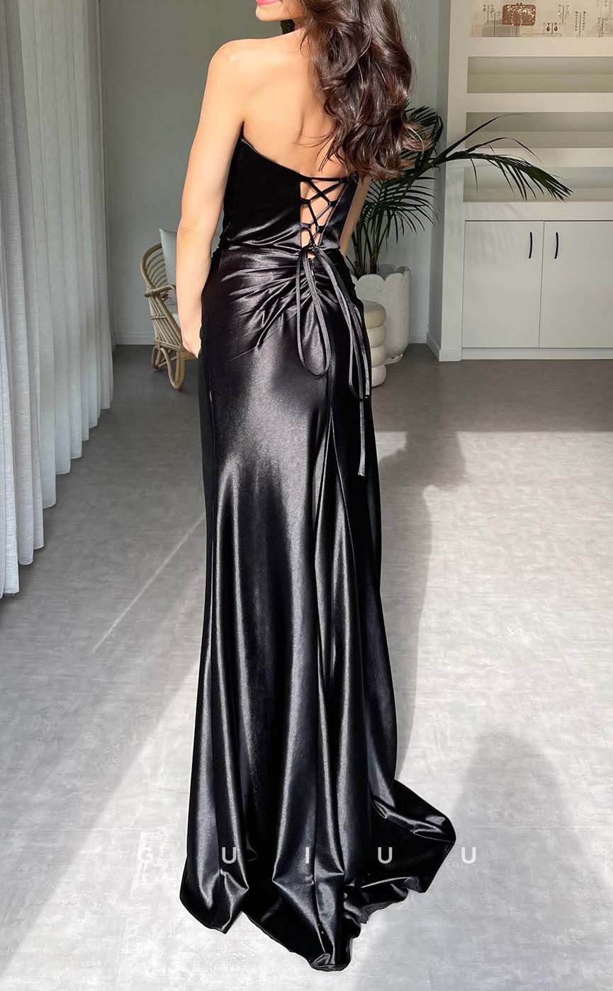 G3252 - Chic & Modern V-Neck Satin Pleats Long Formal Prom Dresses