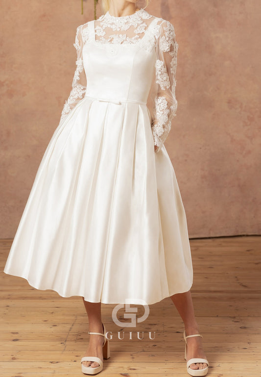 Long Sleeves High Neck Empire-Waist Wedding Dress