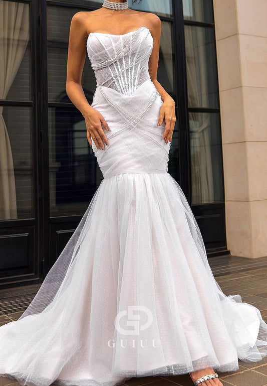 Mermaid Sleeveless Strapless Corset Lace Wedding Dress