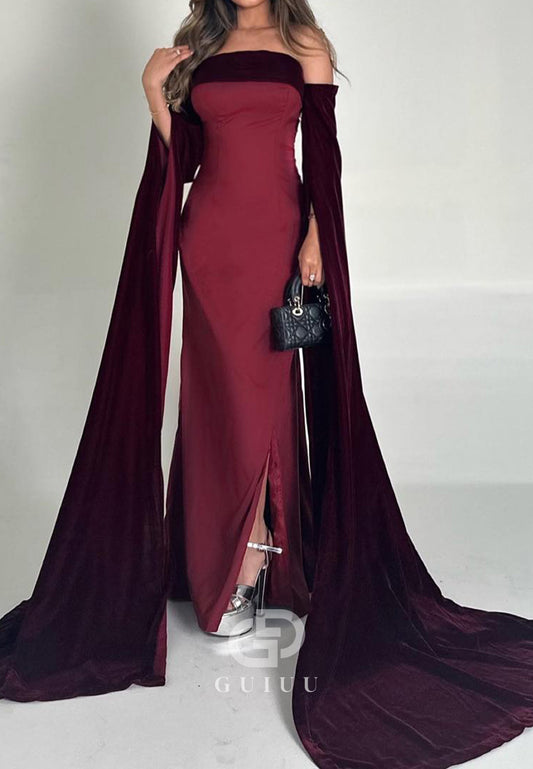 Mulberry Long Sleeves Off-Shoulder Sheath  Evening Dress
