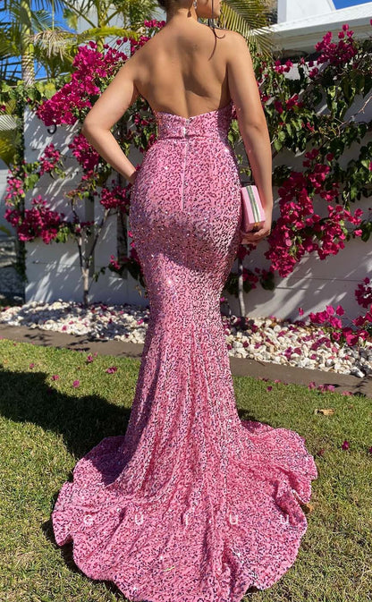 G3293 - Chic & Modern Strapless Sequins Hot Pink Long Party Prom Evening Dresses