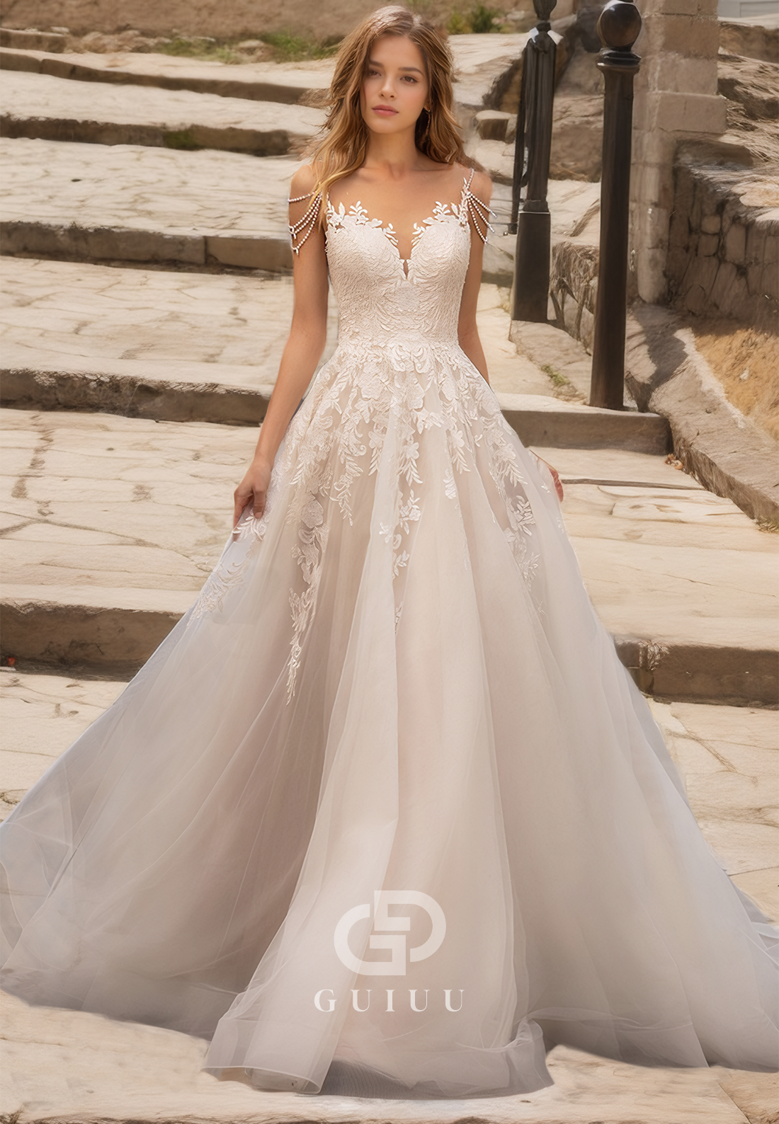 Off-Shoulder A-Line Tulle Sweetheart Wedding Dress with Lace Appliques and Beaded Straps